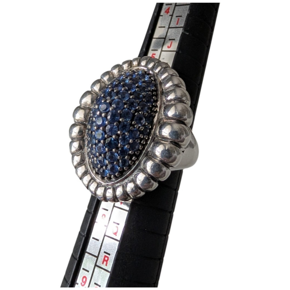 Lagos Sapphire Muse Cocktail Ring Size 7 Pave Sterling Silver Fluted Oval $1250